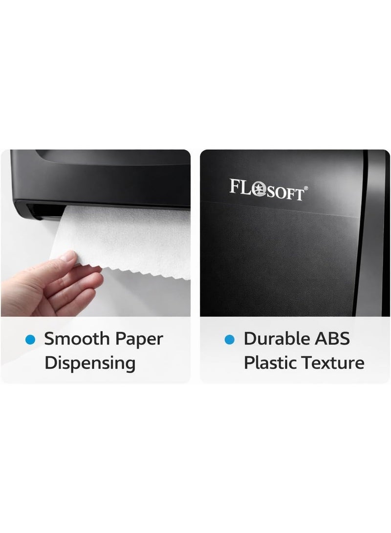 فلوسوفت موزع مناديل ورقية جداري بنظام طي Z مع قفل بمفتاح، حامل مناديل يدوي مصنوع من بلاستيك ABS، سعة 300 ورقة للاستخدام في الحمام والمطبخ والمكتب، لون أسود، 22 × 19 سم - Image 4